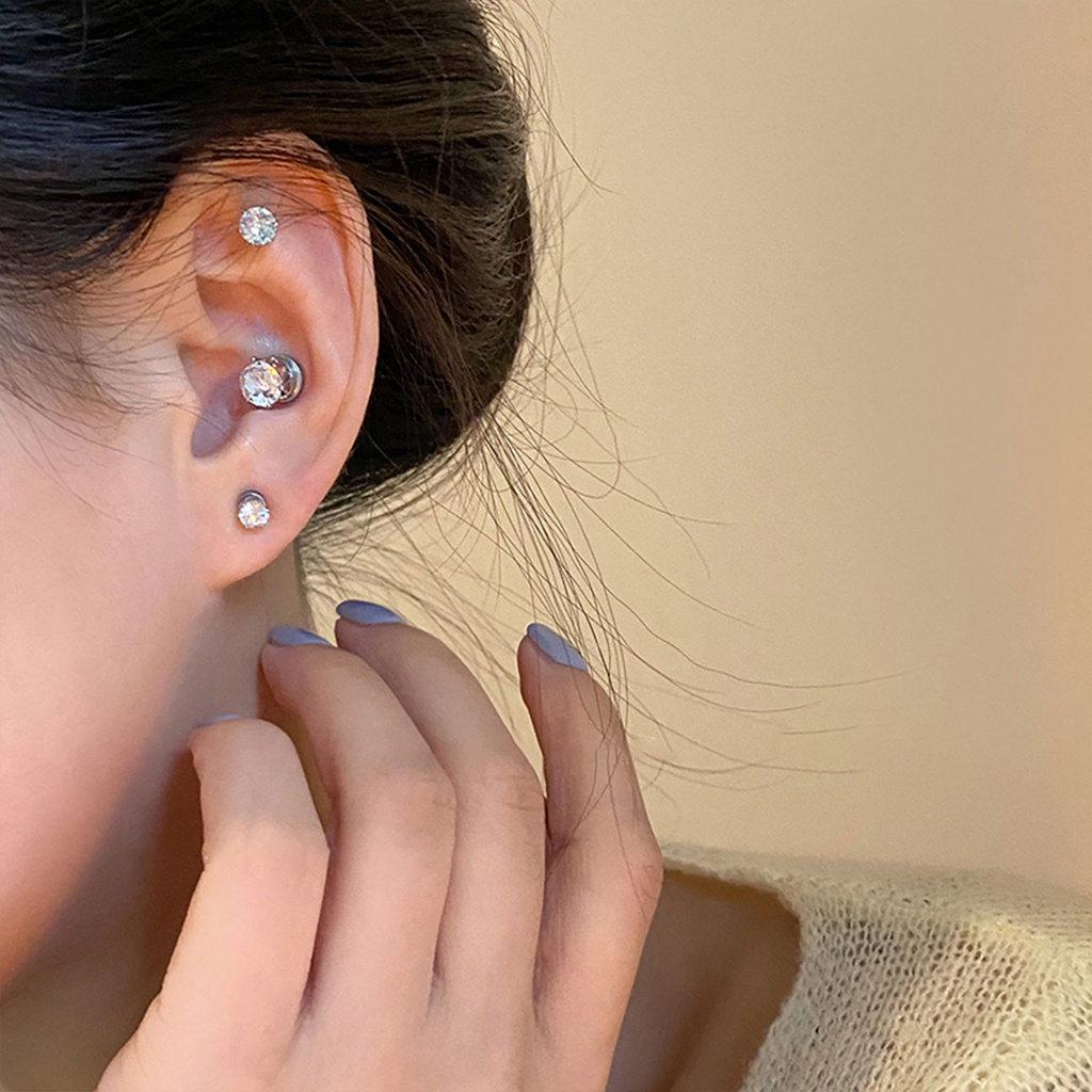 Không cần Pierced Ear!Khuyên Tai Dạng Kẹp Kẹp Vành Tai Cao Cấp Hình Ốc Sên Đính Đá Zircon Không Cần Khoan Lỗ Phong Cách Mới Cao Cấp Dành Cho Bé Trai Bé Gái E