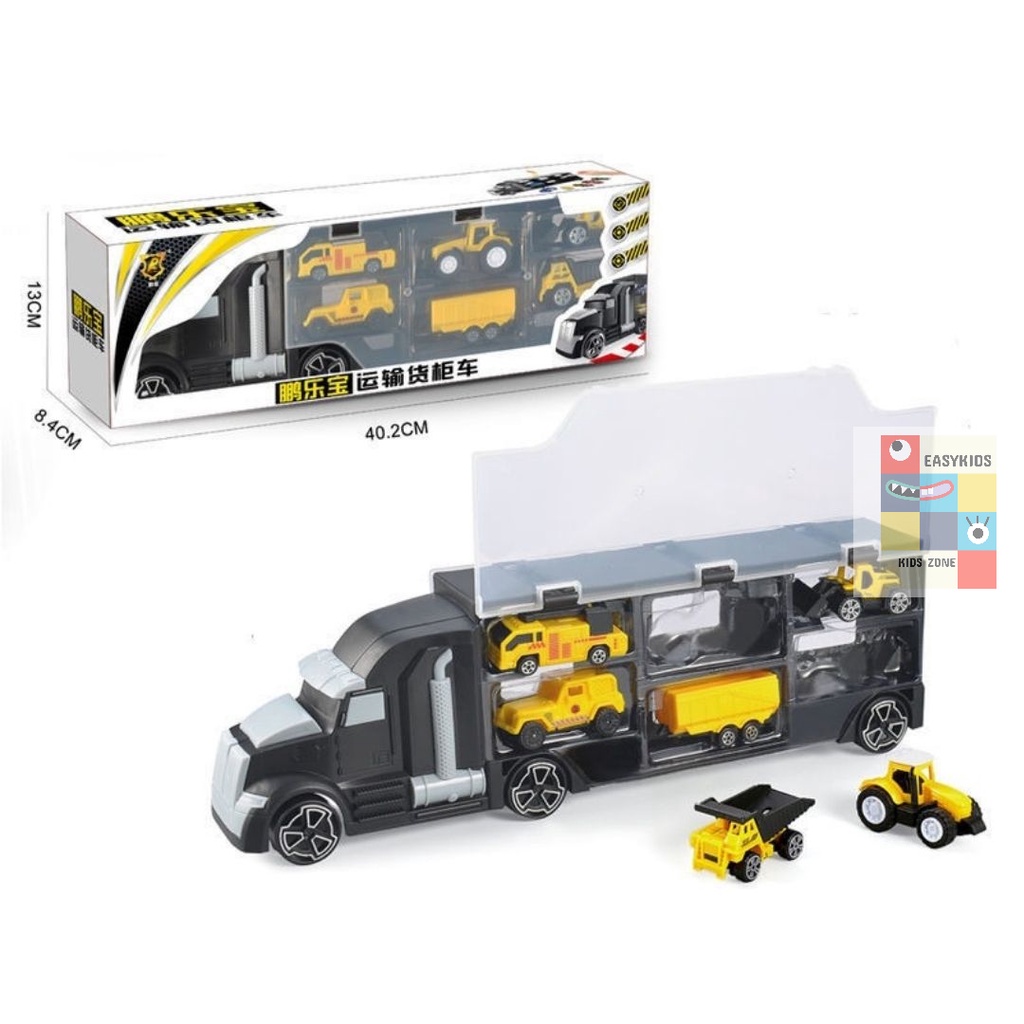 Đồ chơi xe container vận chuyển xe ô tô và trực thăng  EASYKIDS giúp bé phát triển tư duy