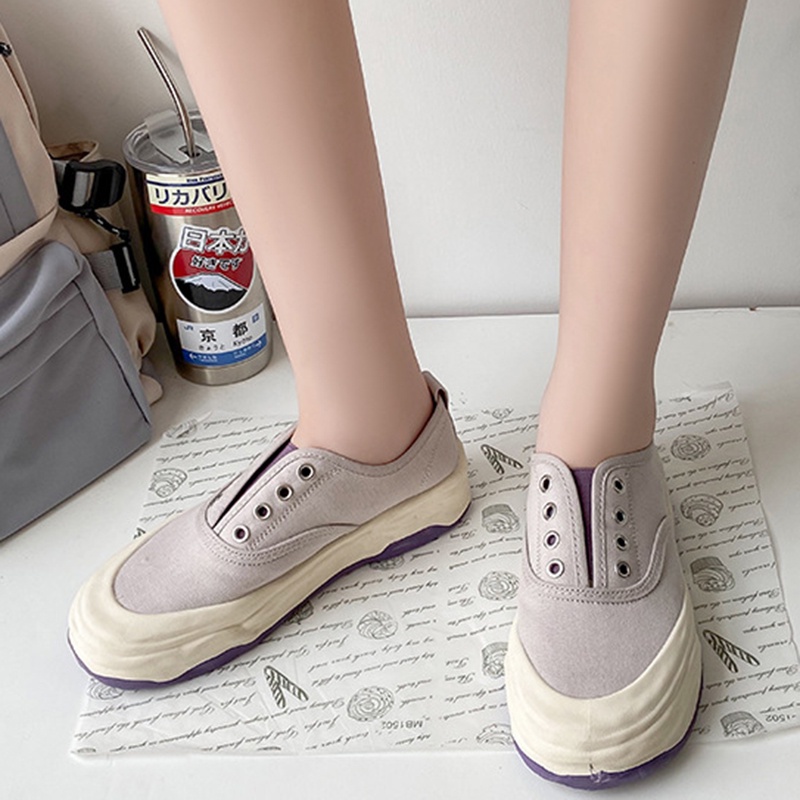 Giày canvas IELGY mũi tròn đế dày cột dây phong cách Hàn Quốc thời trang cho nữ