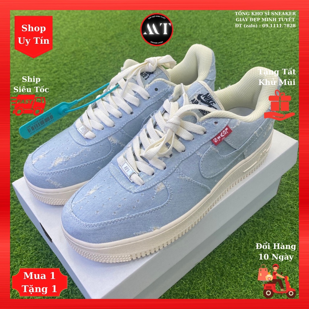 Giày Xanh Jean AF1-Levis sneaker nam nữ đẹp cao cấp, giày vải mềm thể thao tăng chiều cao 4cm hot trend hiện nay