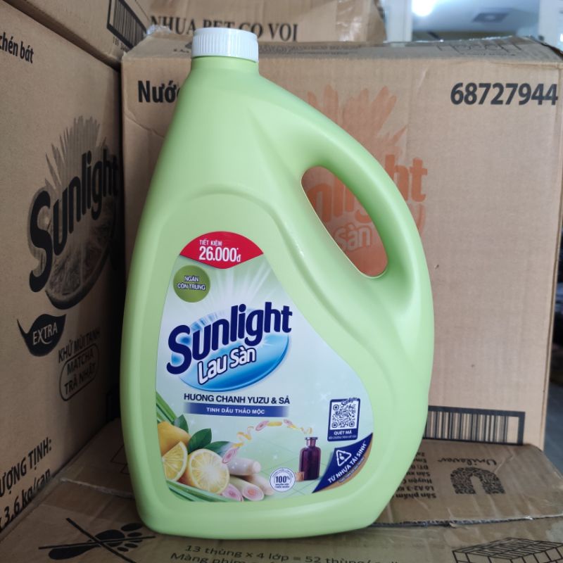 Nước lau sàn sunlight tinh dầu thảo mộc hương chanh sả can 3.6kg mẫu mới