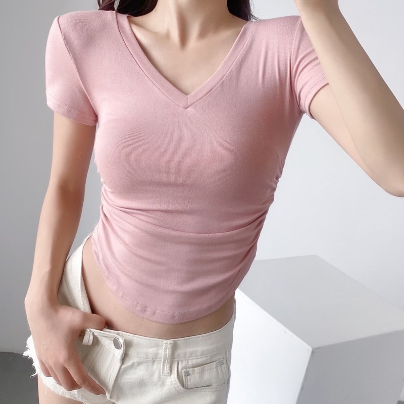 Áo crotop nhún eo, áo thun cotton crotop