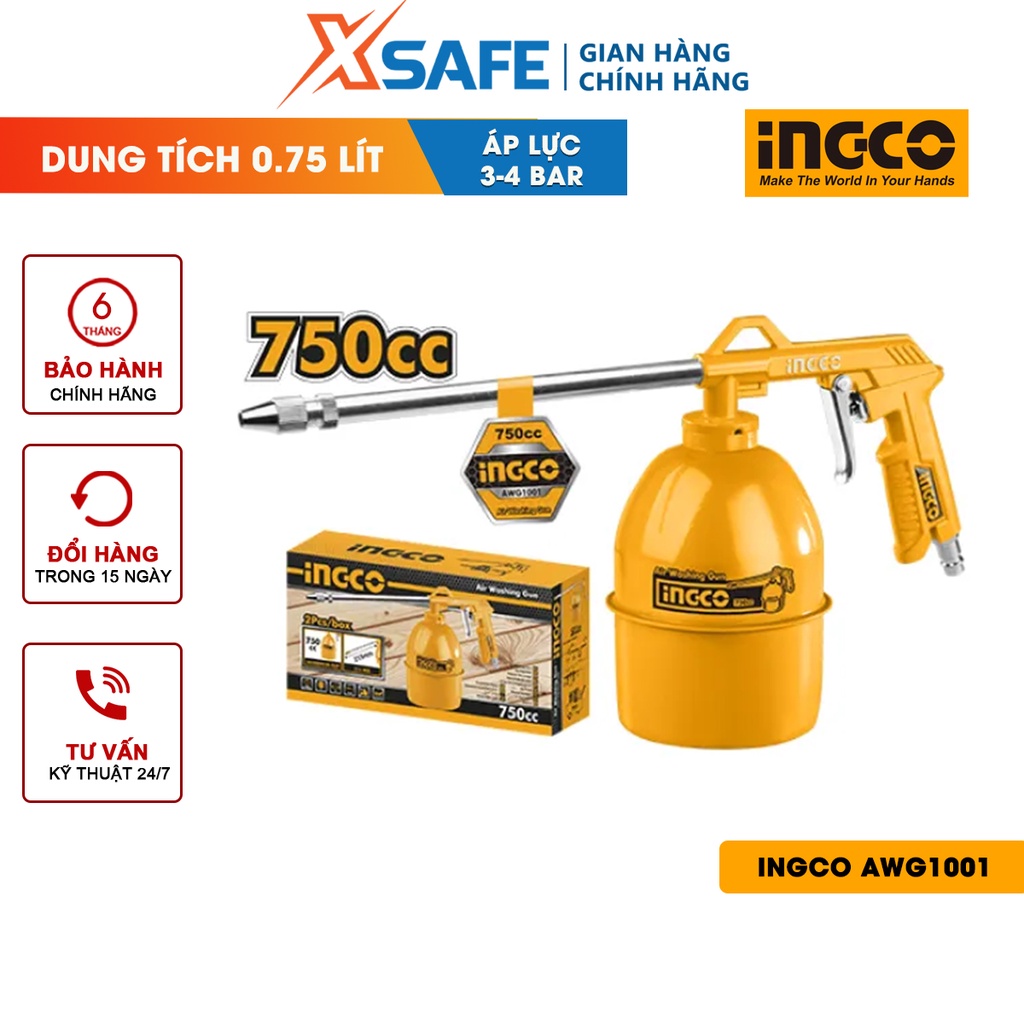 Dụng cụ châm nhớt INGCO AWG1001 - Dung tích 0.75L, phun sơn gỗ áp suất tự động 4 bar, đóng gói hộp màu