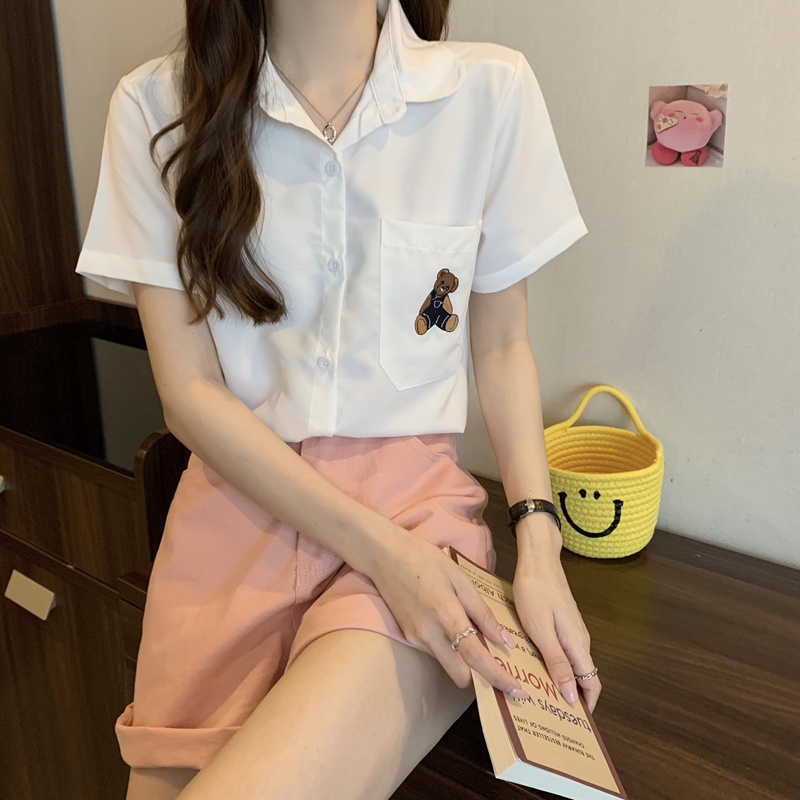 Áo sơ mi SUXI cổ polo tay ngắn dáng rộng đơn giản thời trang mùa hè dành cho nữ