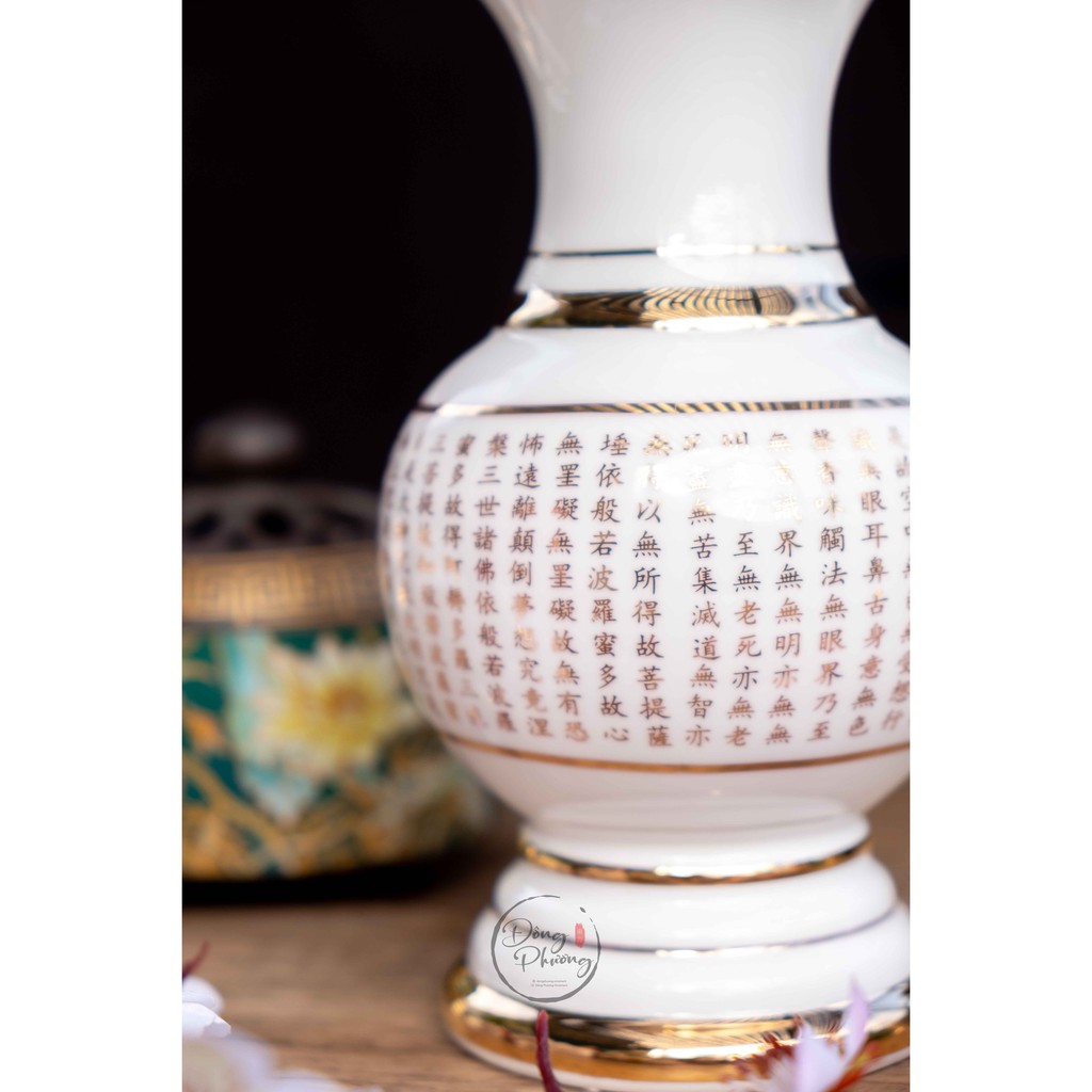 Bình Hoa Sứ Trắng In Tâm Kinh chữ nổi Cao Cấp