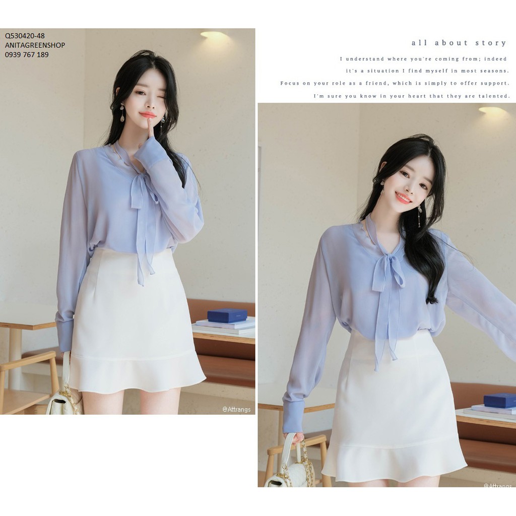 Q530420 SET ÁO VOAN PHỐI CHÂN VÁY