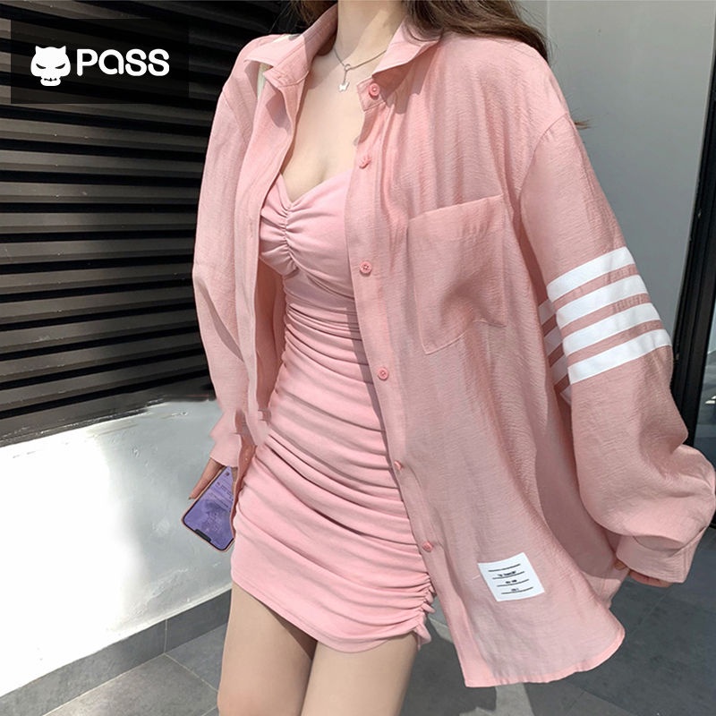 Set Áo Sơ Mi Chống Nắng Dáng Rộng + Váy Yếm Vải Voan Thời Trang Mùa Hè Hàng Mới Dành Cho