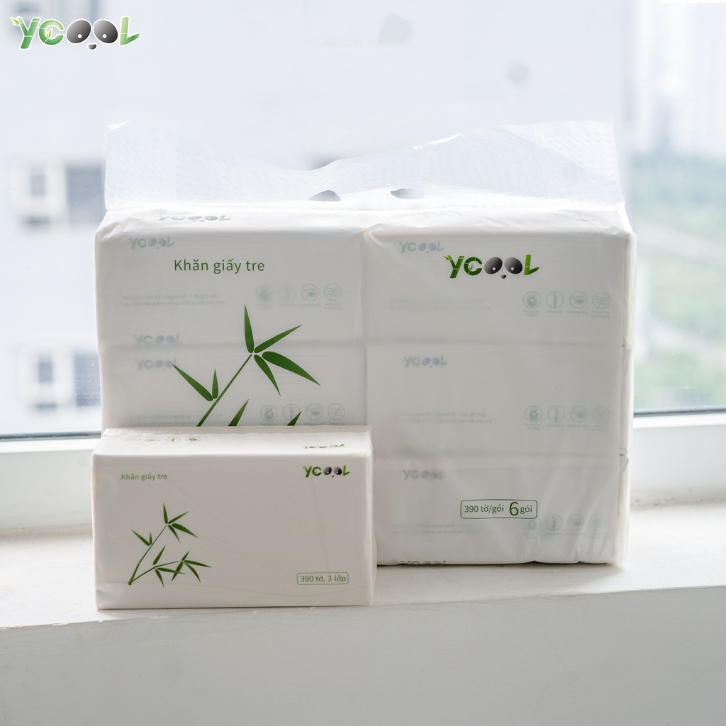 Combo 6 gói giấy ăn sợi tre Ycool cao cấp 1 gói 390 tờ