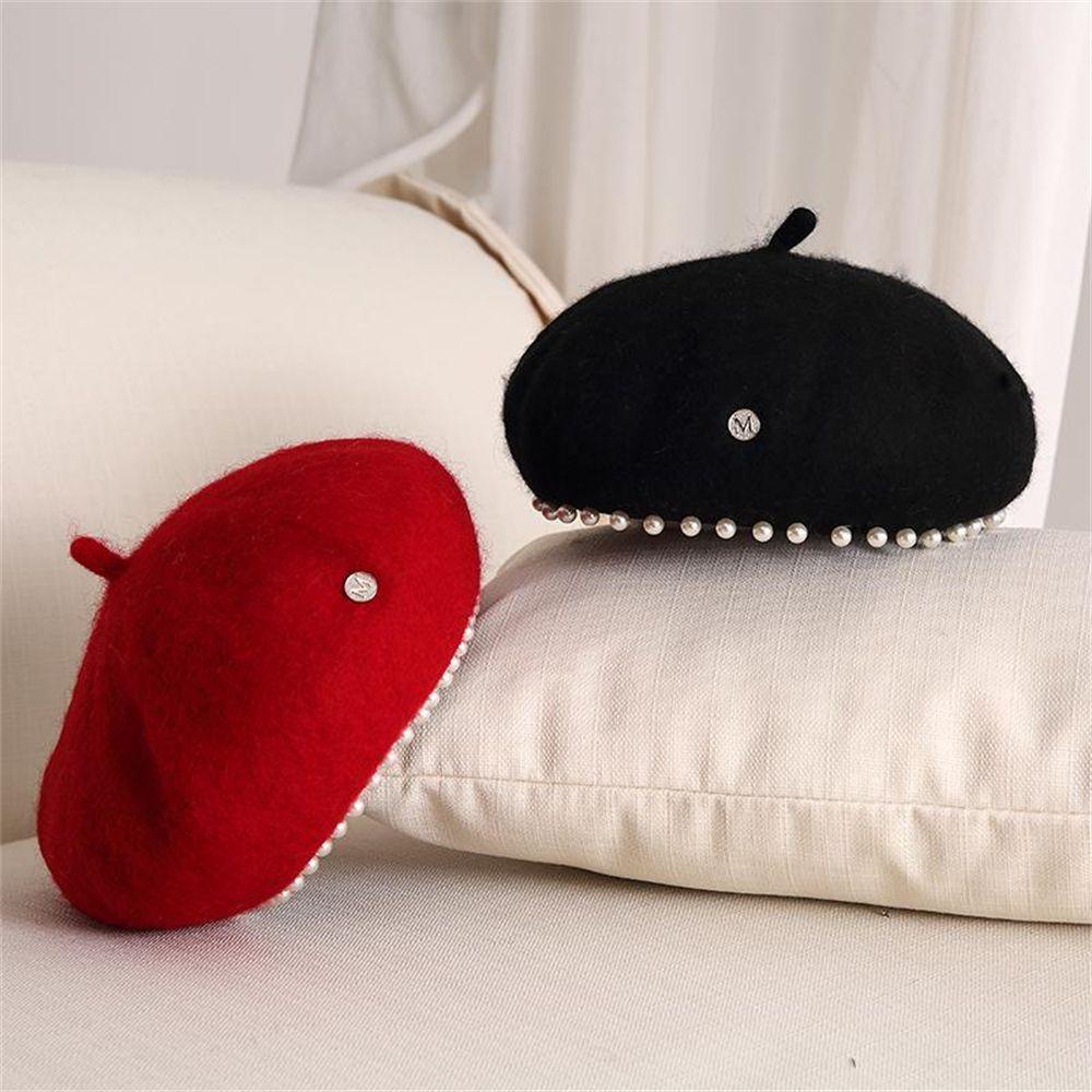 ESPO Mũ Beret Đính Ngọc Trai Phong Cách Vintage Thanh Lịch Cho Nữ