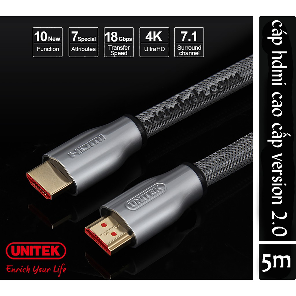 Cáp HDMI 2.0 cao cấp 5m chính hãng UNITEK Y-C140RGY - THComputer Q11