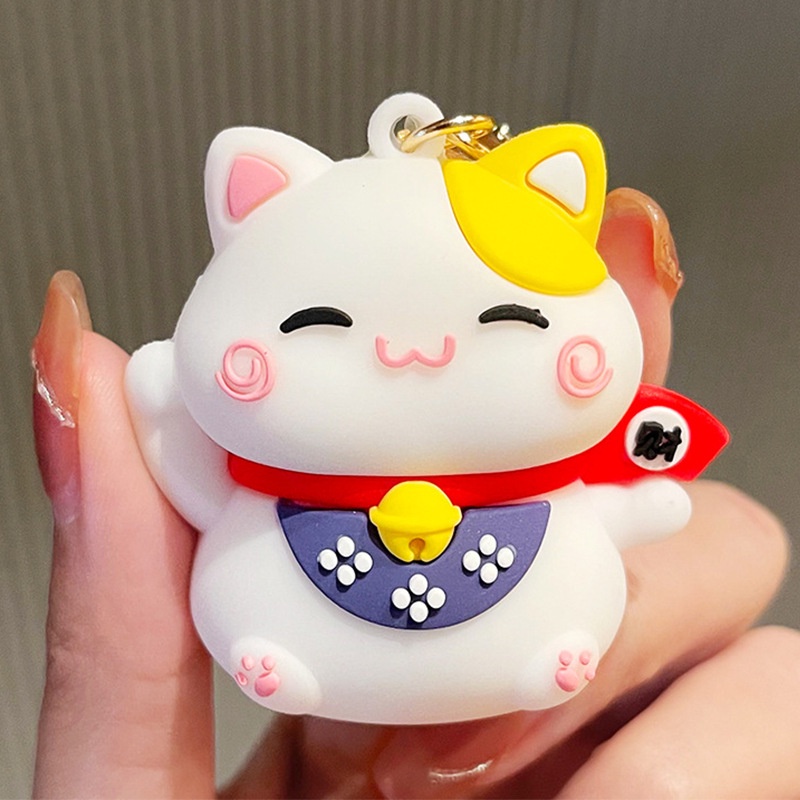Móc chìa khóa trang trí túi xách balo mang lại may mắn tài lộc hình chú mèo thần tài Maneki neko