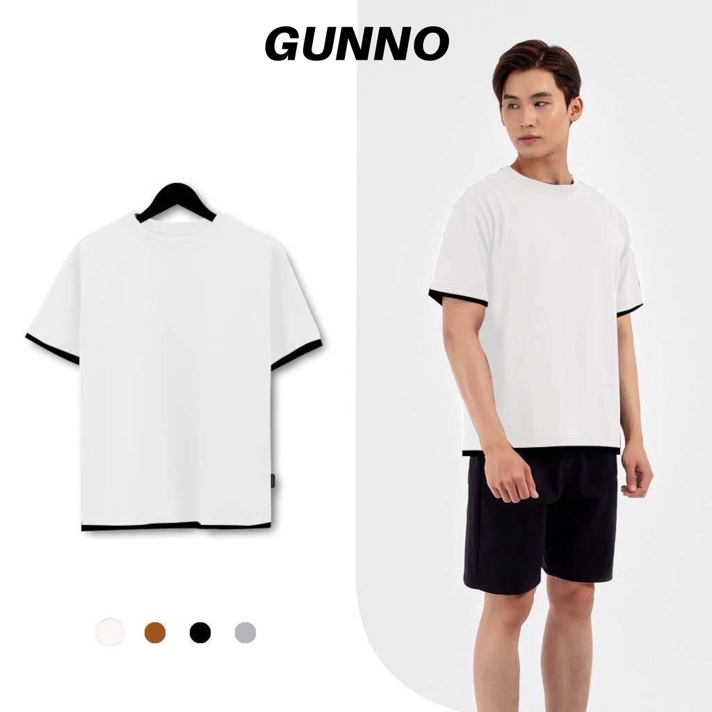 Áo thun nam cổ tròn GUNNO ngắn tay,vải cotton đẹp dày dặn, thoáng mát