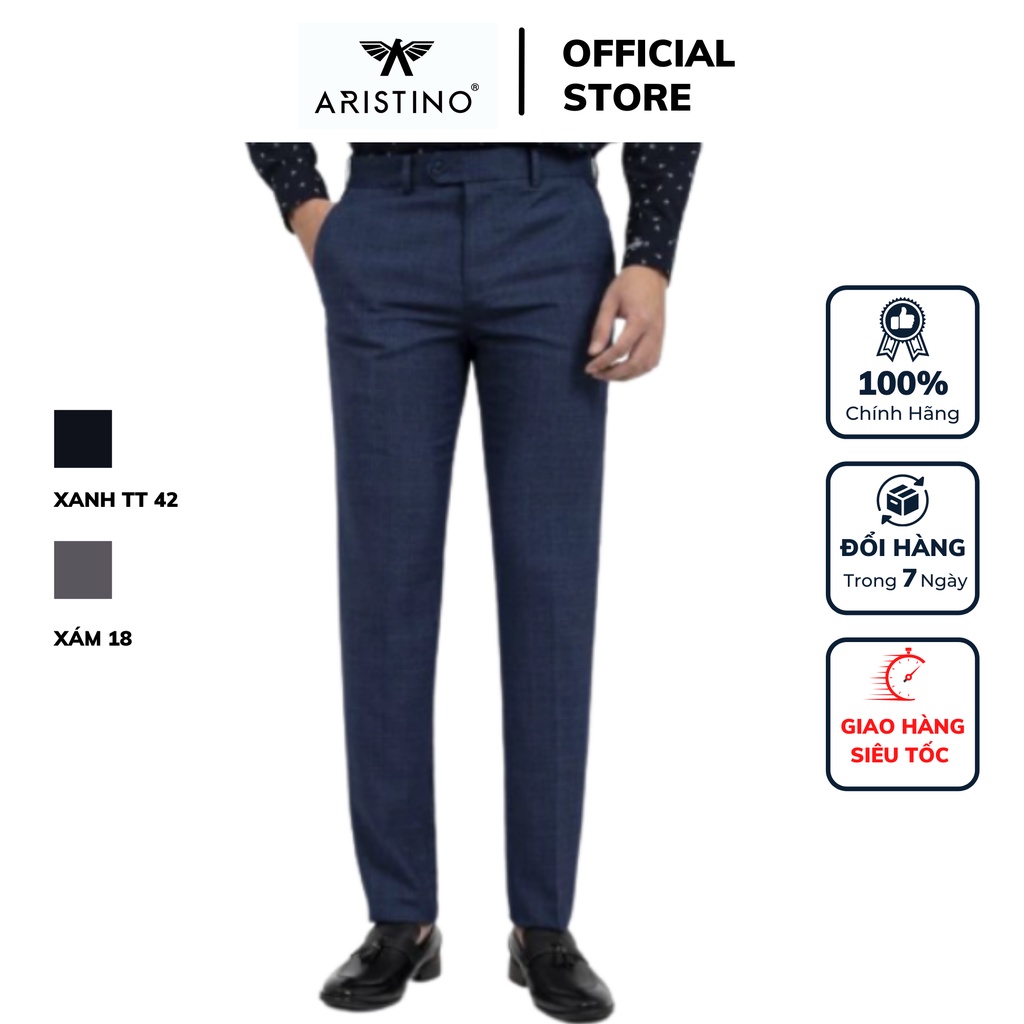 Quần âu nam Aristino sọc caro chìm dáng slim fit Polyester cao cấp chính hãng ATR00301