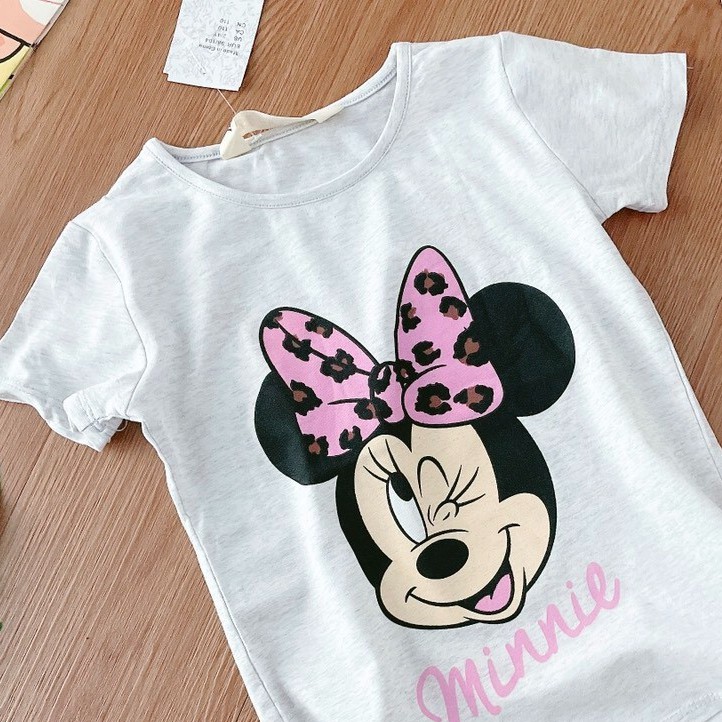 Áo thun bé gái 2-12 tuổi Hm hình mickey ghi, Áo cộc tay cho bé hàng xuất vải cotton co giãn thấm hút mồ hôi