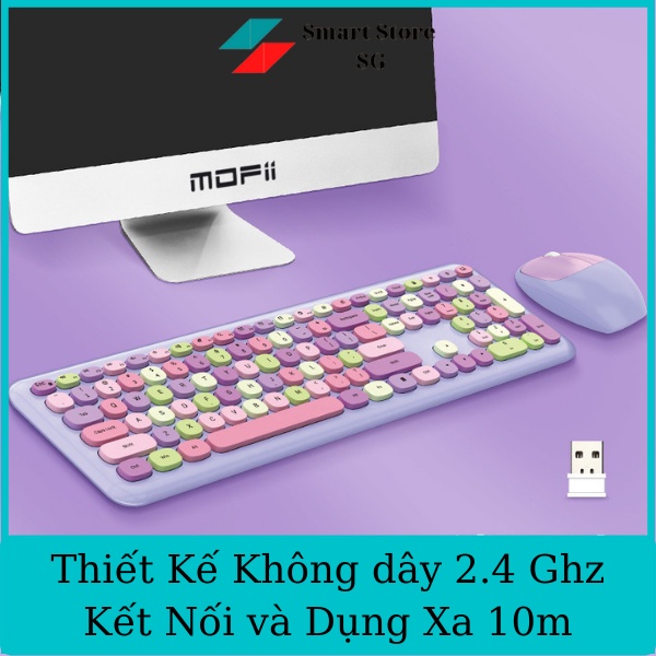 Bàn Phím Không Dây, Bàn Phím MOFII 666 Kèm Chuột Không Dây Nhiều Màu Dễ Thương Chính Hãng Hot Nhất Hiện Nay