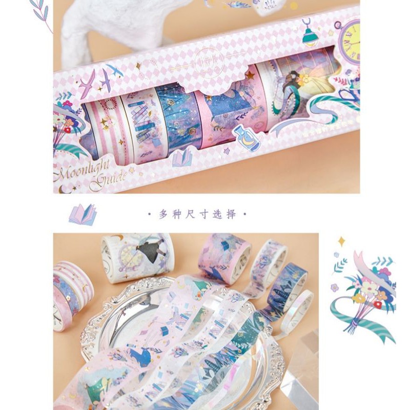 Set 8 cuộn băng dính trang trí washi tape ánh nhũ