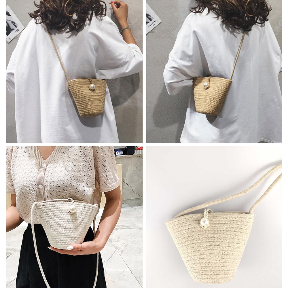 Túi Cói Cotton Đi Biển Phối Hạt Cườm Xinh L1767 - LoanTay