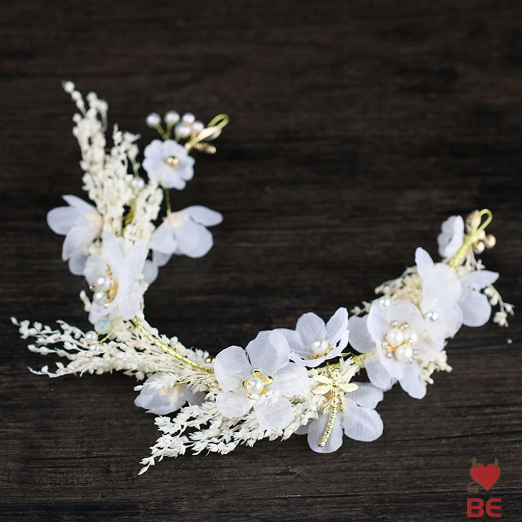 YADORNOS Vương miện đính hoa màu trắng thanh lịch cho cô dâu