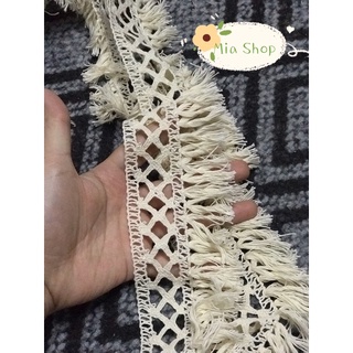 Ren chỉ - ren cotton - ren đẹp tua rua màu kem bản 6cm