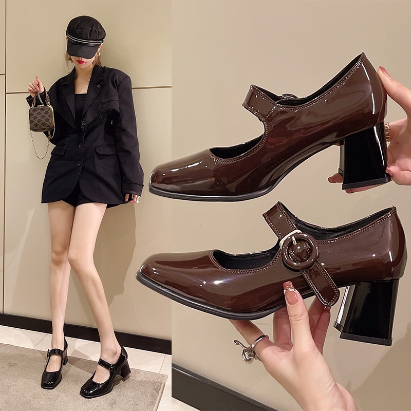 Giày Cao Gót Da Mũi Tròn Thời Trang Công Sở Thanh Lịch Cho Nữ