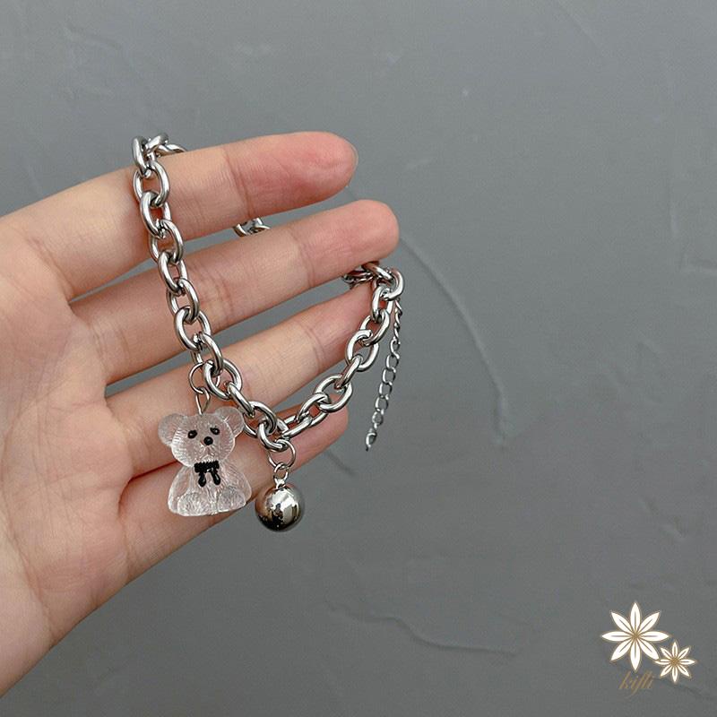 Vòng Đeo Tay Mặt Gấu Trong Suốt Ba Chiều Thời Trang Hàn Quốc