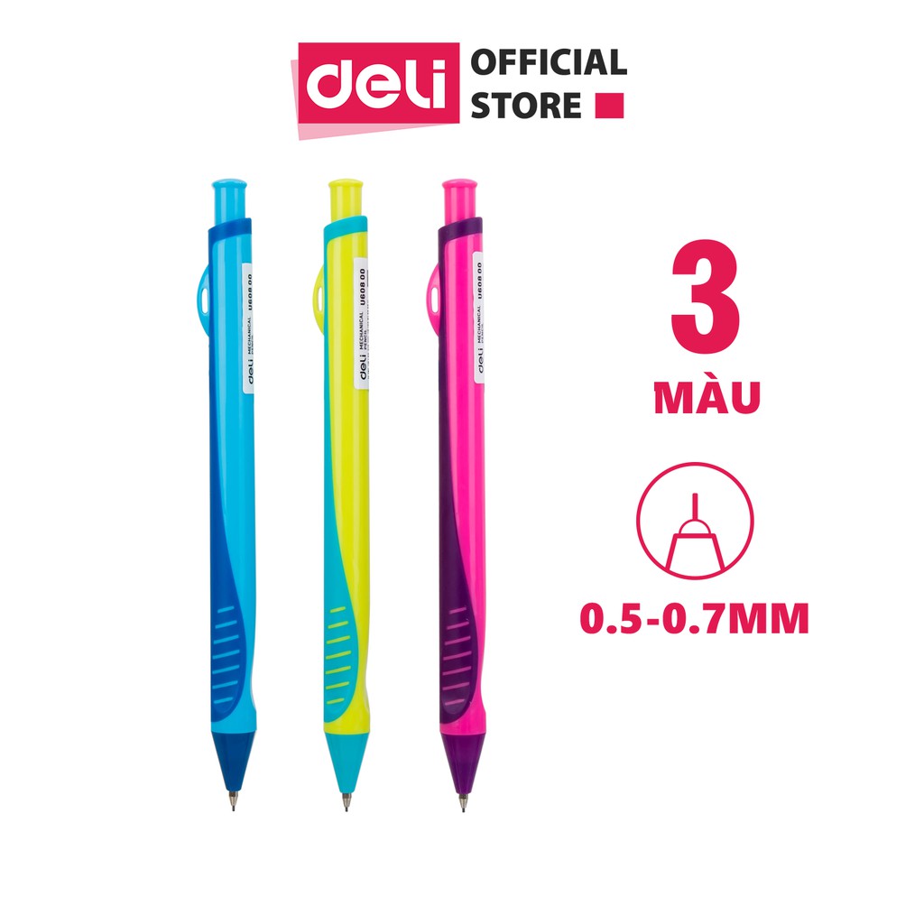 Bút chì kim Deli - 0.5mm/0.7mm - Kèm đầu tẩy xóa - Nhiều màu sắc, họa tiết có đệm bảo vệ tay - Màu ngẫu nhiên hoạt hình