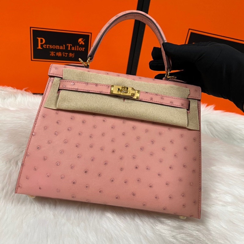 Túi xách nữ thương hiệu Hermes HM Kelly da cá sấu cao cấp màu hồng chấm nổi