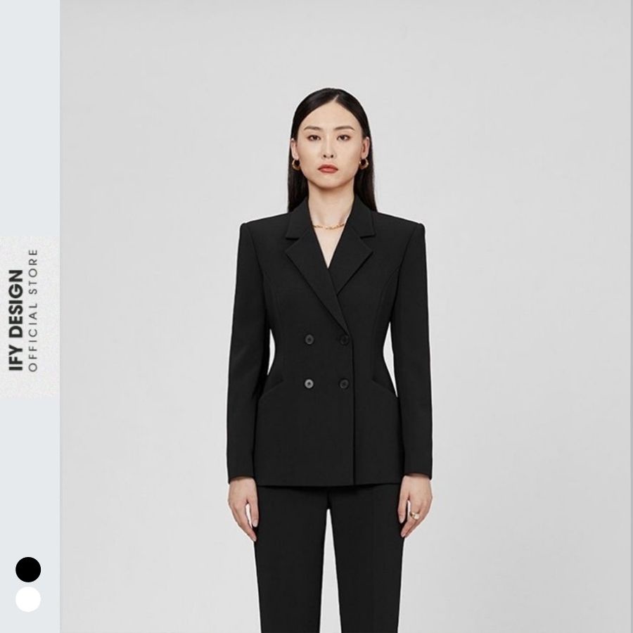 Áo vest nữ, áo khoác vest blazer nữ trơn trắng, đen dáng ôm 2 túi cơi trước IFY Design FS202A