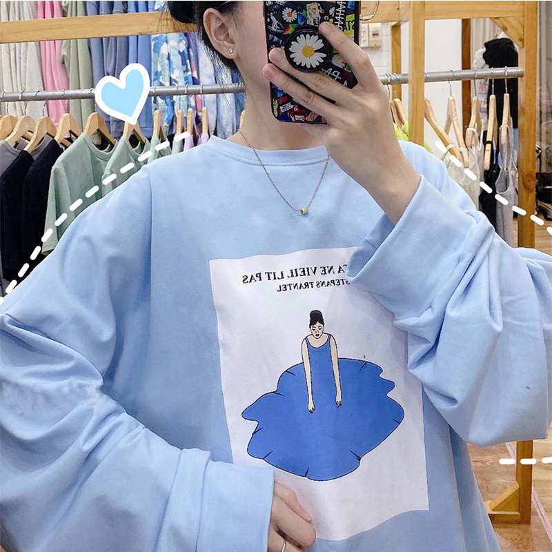 Áo Hoodie Unisex nam nữ form rộng kiểu dáng Sweater chất nỉ ngoại tay bồng phong cách Ulzzang hình nàng tiên xanh LOLITA | BigBuy360 - bigbuy360.vn