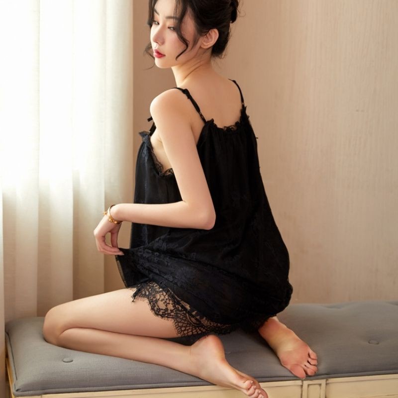 Váy Ngủ Sexy - Đầm Ngủ Sexy Ren Thêu Hoa Quyến Rũ Gợi Cảm Siêu Mềm Mại DN1016_GUU