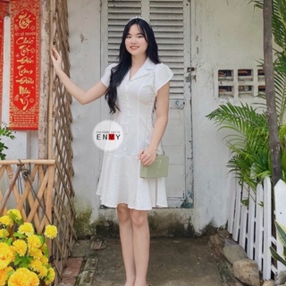 Đầm cổ vest nút bọc ENVY D135 thiết kế tay kiểu sang trọng