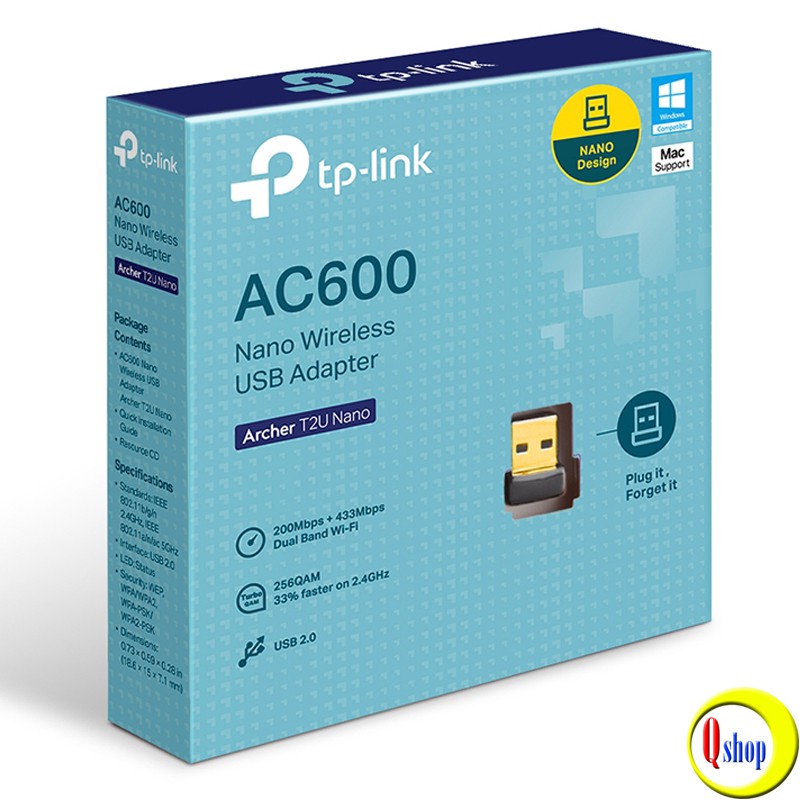 Bộ thu sóng wifi cổng USB TP-Link Archer T2U Nano chuẩn AC600 - Hàng chính hãng