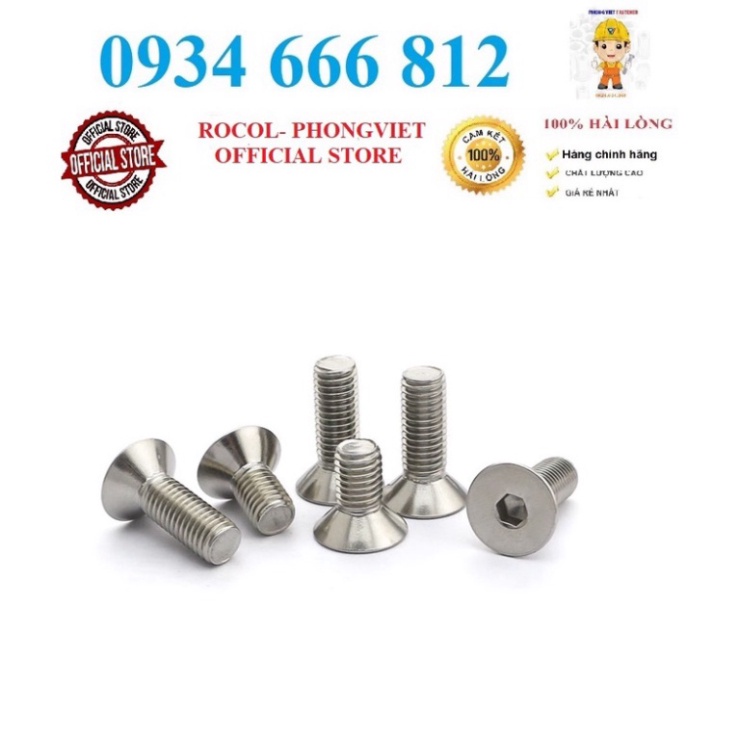 Combo 50c bulong lục giác chìm đầu bằng INOX 201 M4, M4X8, M4X10, M4X12,M4X16,M4X20,M4X25,M4X30