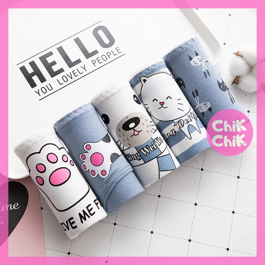 [Mã WARN10 giảm 10k đơn 99k] Quần lót nữ COMBO 5 (có BIG size) Cotton họa tiết mèo - ChikChik QLS033 | WebRaoVat - webraovat.net.vn