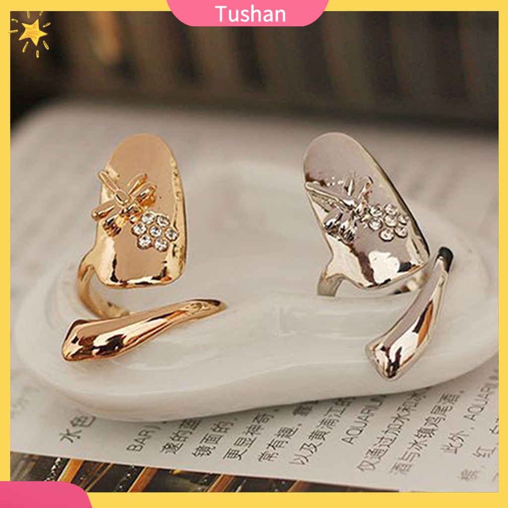 Nhẫn móng tay hình hoa đính đá nhân tạo xinh xắn