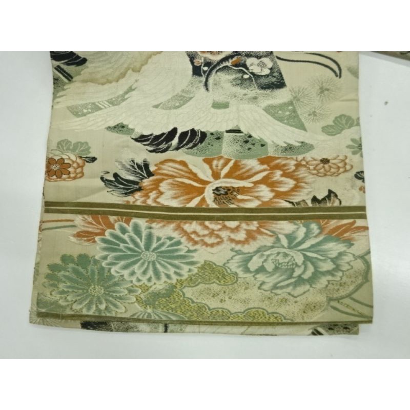 Trang phục truyền thống Nhật Bản- Antique Maru Obi - Hoa văn hoa cỏ và chim hạc