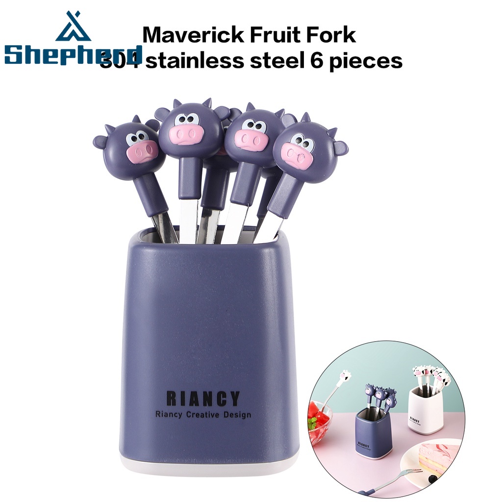 Set 6 nĩa Shepherd thép không gỉ cấp thực phẩm sáng tạo dùng ăn trái cây cho nhà bếp