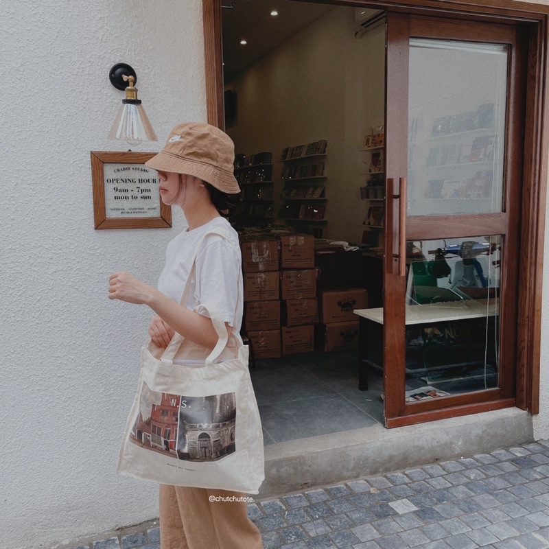 T58/Túi vải tote canvas phong cách cổ điển đựng đồ đi chơi đầy cá tính