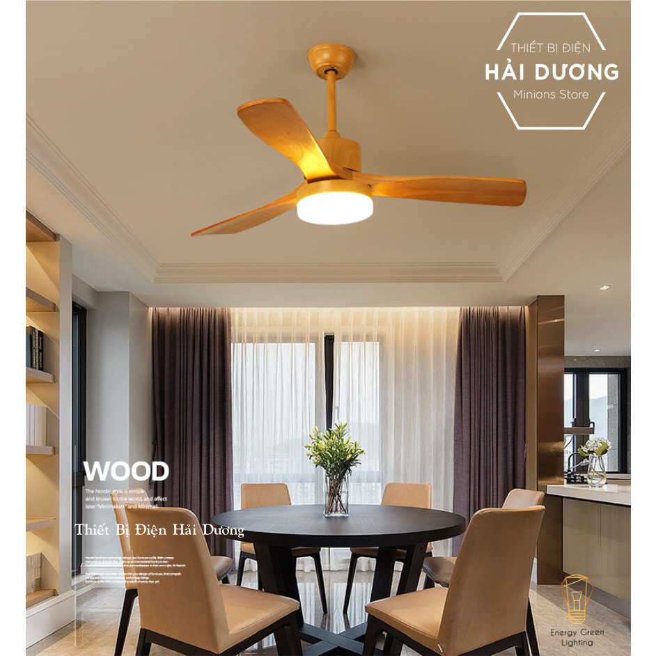 Quạt Trần Gỗ 3 Cánh QT-11055 Phong Cách Bắc Âu Tích Hợp Đèn Chiếu Sáng - 3 Chế Độ Ánh Sáng - Điều Khiển Từ Xa - Có video