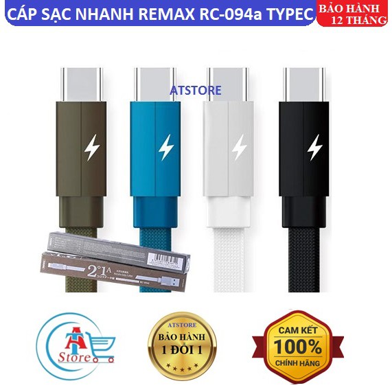 Cáp Sạc Nhanh TypeC Remax Kerolla RC 094a 1m Chính Hãng - BH 12 Tháng - Cáp Sạc Dây Dù