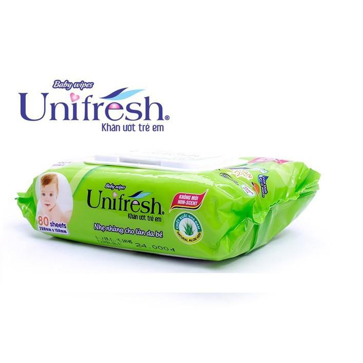 Thùng 24 gói Khăn Ướt Unifresh Không Mùi Vitamin E/ Nha đam 80 miếng