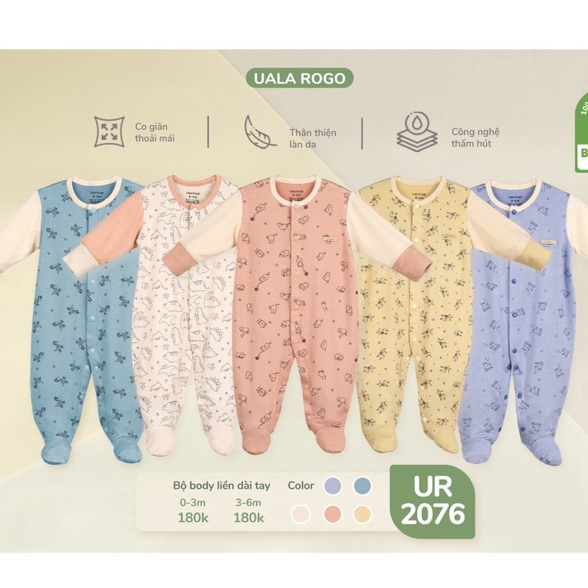 Bodysuit Uala Rogo Bamboo mềm mịn cao cấp siêu thoáng mát liền tay lộn chân in họa tiết cho bé trai bé gái 2025 2076