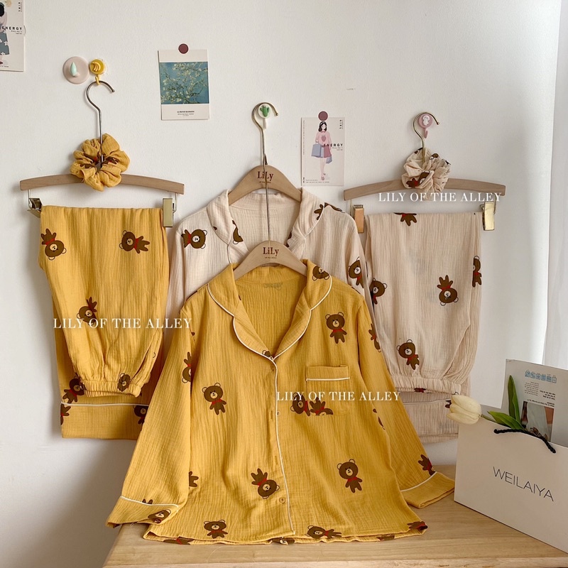 Pyjama xô đũi oversize kèm buộc tóc
