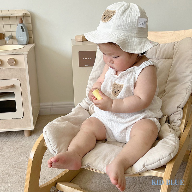 Áo Liền Quần Không Tay In Họa Tiết Dễ Thương Kèm Nón Thời Trang Mùa Hè Cho Bé