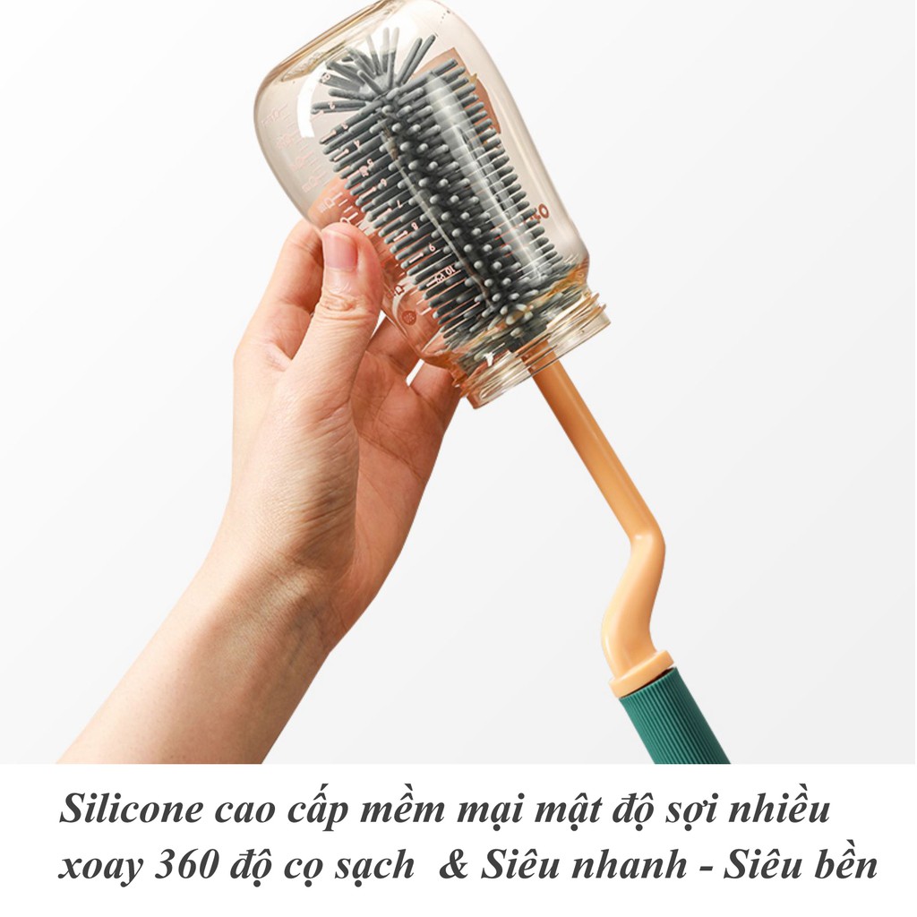 Bộ cọ bình sữa Silicone cao cấp xoay 360 độ LQ, bền bỉ hơn,cọ sạch hơn, an toàn cho bé