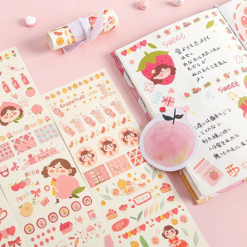 1 Tấm sticker dài họa tiết trái cây siêu cute dùng trang trí sổ, bullet phong cách dê thương