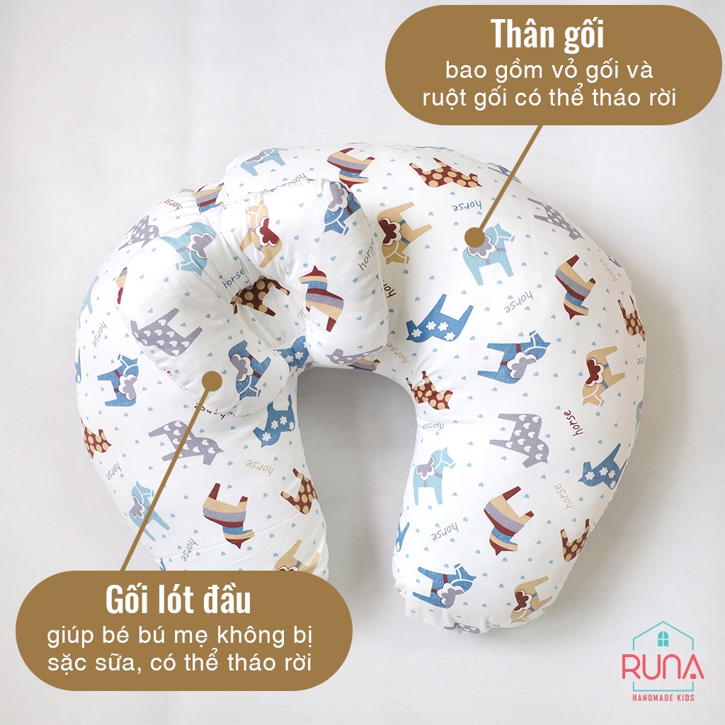 Gối cho bé bú đa năng cao cấp RUNA KIDS cotton Hàn mềm mịn thoáng mát an toàn cho bé hoạ tiết dễ thương