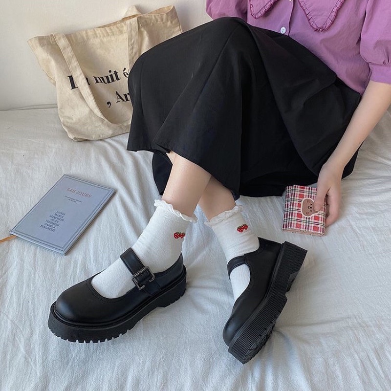 Giày oxford quai cài đế cao da mềm ulzzang phong cách Hàn Quốc