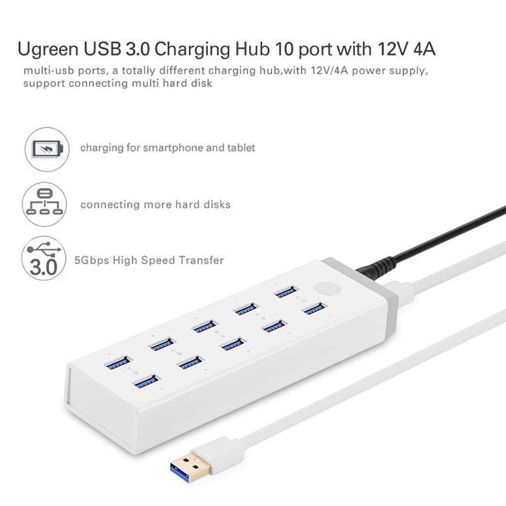 Bộ Chia 10 Cổng USB 3.0 Cao Cấp UGREEN