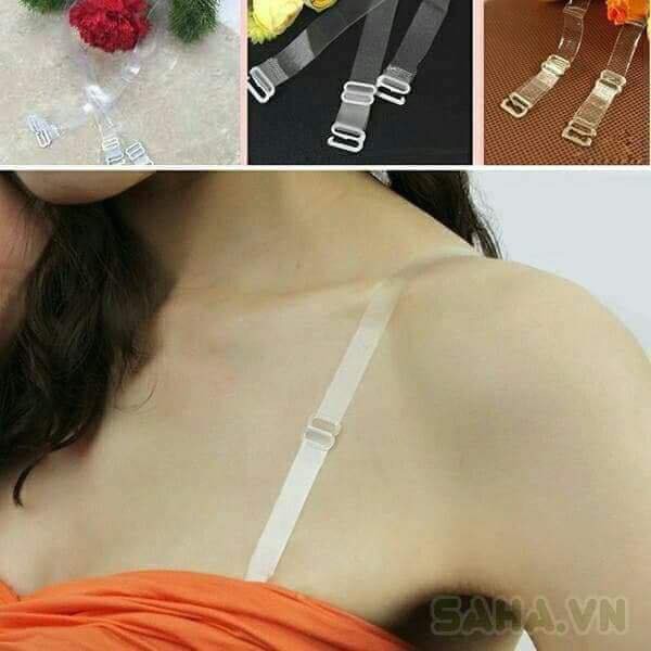 2 đôi dây áo lót trong suốt sợi dẹt, sợi bún